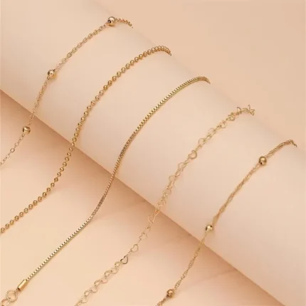 5 Pcs Set Of Tiny Golden Chain Design Bracelet Zinc Alloy Jewelry Elegant Leisure Style For Women Daily Stackable Hand Chain - Image 3