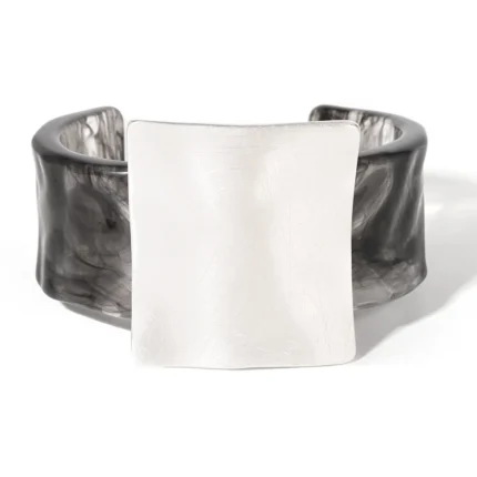 ALLYES Fashion Geometric Square Matte Metal Acrylic Open Bangle for Women Personality Simple Wide Bracelets Party Jewelry Gifts - Image 5