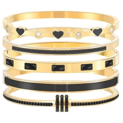 Stainless Steel Luxury 18K Gold Plated Bangles Bracelets Stackable Women's Bangle Bracelet Black Love Heart Fashion Jewelry