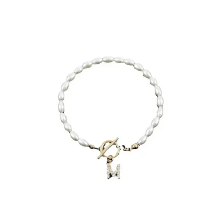 Minar Delicate 14K Real Gold Silver Plated Copper CZ Zircon 26 Letter Simulated Pearl Beaded Chain Charm Bracelets for Women - Image 5