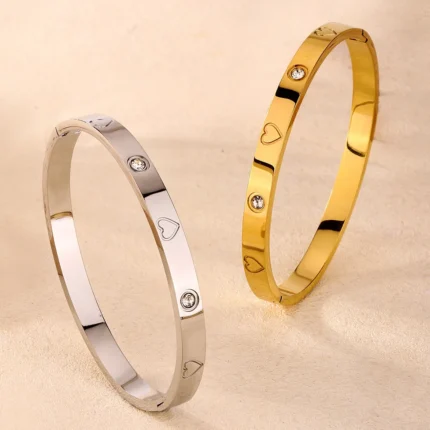 Htpwe Stainless Steel Zirconium Embossed Bracelet Set For Women 18k Gold Plated Couple Holiday Gift Bracelet Party Daily Jewelry - Image 5