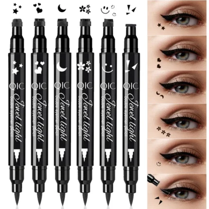 Double Ended Eyeliner With Eye Stamp Liquid Felt Tip Eyeliner Pen Black Waterproof Long Lasting and Smudge Proof Makeup Women