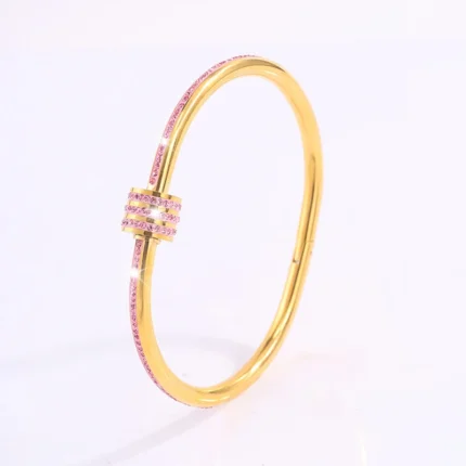 Stackable Gold Color Bangle Bracelet Set for Women - 18K Gold Plated Stainless Steel Pink Crystal Love Heart Bracelet Jewelry - Image 8