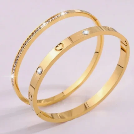 Htpwe Stainless Steel Zirconium Embossed Bracelet Set For Women 18k Gold Plated Couple Holiday Gift Bracelet Party Daily Jewelry - Image 20