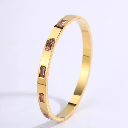 Stackable Gold Color Bangle Bracelet Set for Women - 18K Gold Plated Stainless Steel Pink Crystal Love Heart Bracelet Jewelry - Image 9