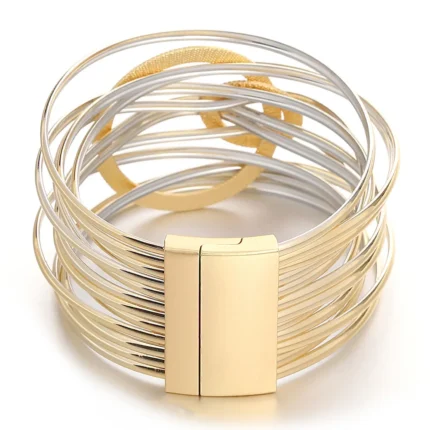 ALLYES Fashion Double Circle Metal PU Leather Bracelet for Women Exquisite Shiny Multilayer Wrap Wide Bracelets Party Jewelry - Image 19