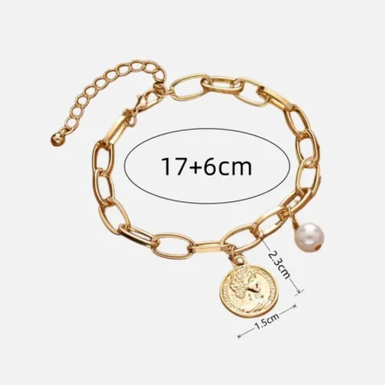 1pcs Gold-color Bracelet Ladies Simple Style Thick Cross Chain With Love Human Head Cross Pearl Pendant - Image 6