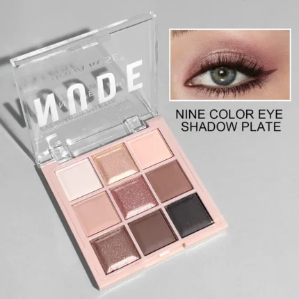9-Color Eyeshadow Palette with Fine Glitter, Shimmer, Matte, Milk Tea Shades; Mini, Daily Use, Student-Friendly Makeup - Image 3