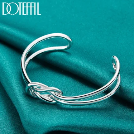 DOTEFFIL 925 Sterling Silver Geometry Intertwine Bangle Bracelet For Woman Man Wedding Engagement Fashion Charm Party Jewelry - Image 3