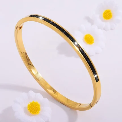 Stainless Steel Luxury 18K Gold Plated Bangles Bracelets Stackable Women's Bangle Bracelet Black Love Heart Fashion Jewelry - Image 5