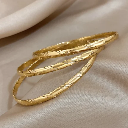 3pcs Gold Plated Twist Stainless Steel Bangle Bracelet for Women Tibetan Buddha Stacked Wristband Bracelets Waterproof Jewelry - Image 4