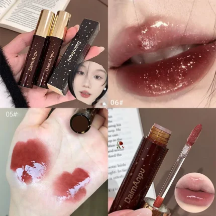 Retro Clear Lip Glaze Gloss Mirror Glitter Non Stick Cup Brighten Jelly Dark Lipstick Red Brown Dupes Lip Ink Tint Korean Makeup