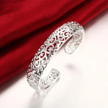 Fine Hollow pattern bangles 925 Sterling Silver cuff Bracelets for Women adjustable Fashion luxury Jewelry wedding Party Gifts - Image 7