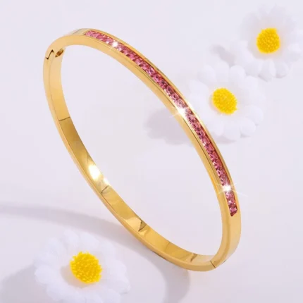 Stackable Gold Color Bangle Bracelet Set for Women - 18K Gold Plated Stainless Steel Pink Crystal Love Heart Bracelet Jewelry - Image 10