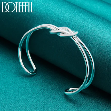 DOTEFFIL 925 Sterling Silver Geometry Intertwine Bangle Bracelet For Woman Man Wedding Engagement Fashion Charm Party Jewelry - Image 4