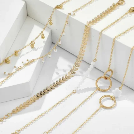5Pcs Set Gold/Silver Color Fashion Charm Bracelet Women Retro Glossy Geometric Metal Twist Chain Bangles Bracelet Set Jewelry - Image 35