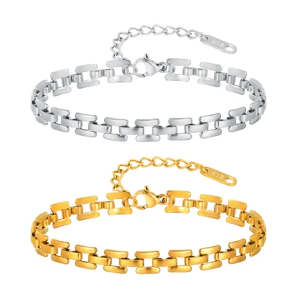 Square Hollow Link Chain Bracelet for Women, Watch Brand Style Stainlesss Steel Hypoallergenic Minimalist Jewelry - Image 3