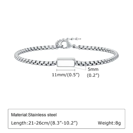 Vnox Stainless Steel Box Chain Bracelets for Men Teens, Geomtric Square Tube Charm Bracelets, Adjustable Metal Jewelry Gift - Image 7