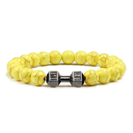 Natural Volcanic Stone Bracelet Men Matte Black Lave White Beads Charm Dumbbell Strand Bracelets Women Barbell Fitness Jewelry - Image 35