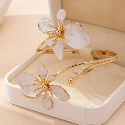 1pc Elegant & Sexy Floral Open Cuff Armlet for Women Vintage Enamel Glaze Craft Flower Open Arm Ring Jewelry Gift - Image 17