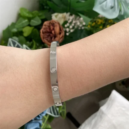 Yupsk Sliver Gold Color Stainless Steel Bangle Bracelet Inlaid Round Zircon Minimalist Birthday Jewelry Accessories Gift - Image 7
