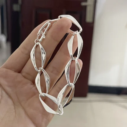 100% Solid 925 Sterling Silver Bracelet for Women Men Vintage Handmade Shinning Heart Bracelets Birthday Christmas Gift - Image 9