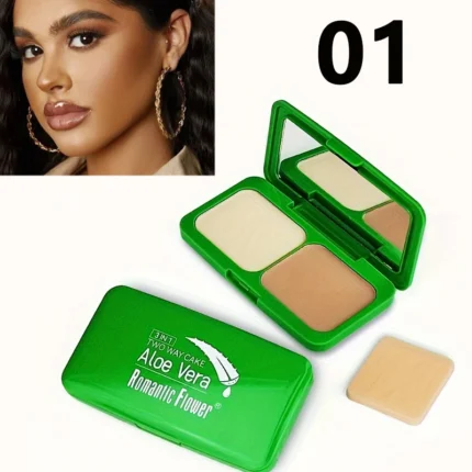 3-in-1 Double-Layer Aloe Vera Matte Powder Foundation Waterproof Sweatproof Long-Lasting Oil Control for Summer Makeup Set - Image 8