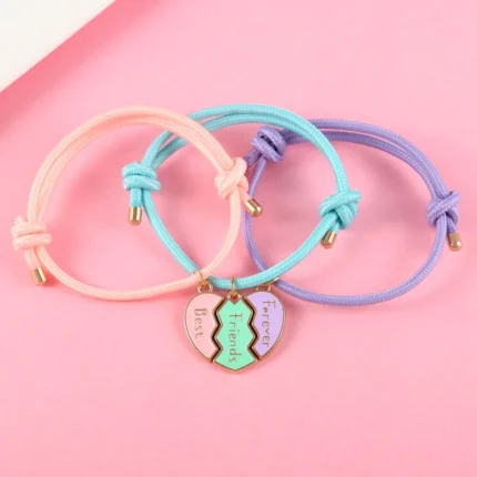 Lovecryst 3Pcs/set Heart-shaped Stitching Best Friend Forever Bracelet BFF Friendship Jewelry Gifts for Kids - Image 2