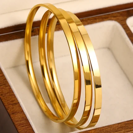 3pcs Glossy 18K Gold Plated Stainless Steel Bangle Bracelet for Women Minimalist Basic Wristband Bangles Waterproof Jewelry - Image 8