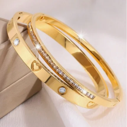Htpwe Stainless Steel Zirconium Embossed Bracelet Set For Women 18k Gold Plated Couple Holiday Gift Bracelet Party Daily Jewelry - Image 21