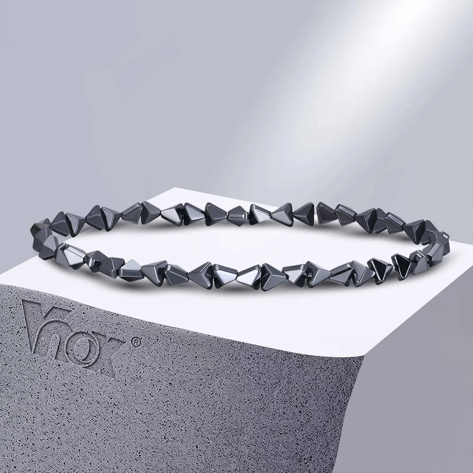 Sdb6a4506431e4c018c3b488467e93a7aN.webp Vnox Stylish Black Triangle Beads Bracelets for Men Women, Stretch Unisex Gallstone Handmade Hematite Wristband Jewelry - Image 1
