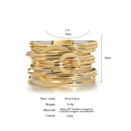 ALLYES Fashion Double Circle Metal PU Leather Bracelet for Women Exquisite Shiny Multilayer Wrap Wide Bracelets Party Jewelry - Image 6