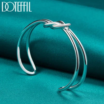 DOTEFFIL 925 Sterling Silver Geometry Intertwine Bangle Bracelet For Woman Man Wedding Engagement Fashion Charm Party Jewelry - Image 5
