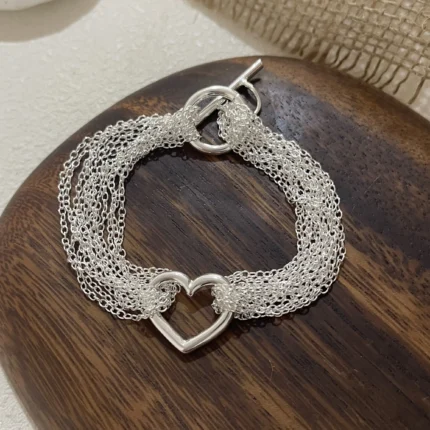 100% Solid 925 Sterling Silver Bracelet for Women Men Vintage Handmade Shinning Heart Bracelets Birthday Christmas Gift - Image 11