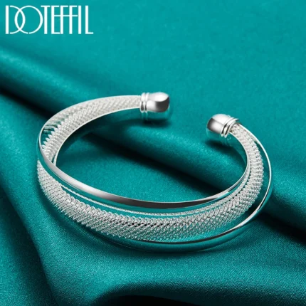 DOTEFFIL 925 Sterling Silver Large Reticulated Smooth Bangle Bracelet For Woman Man Wedding Engagement Jewelry - Image 5