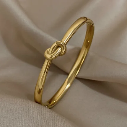 Simple Thin Stainless Steel Knotted Bangle Bracelets for Women Men Unisex Gold Color Cuff Waterproof Stackable Jewelry Gifts - Image 3