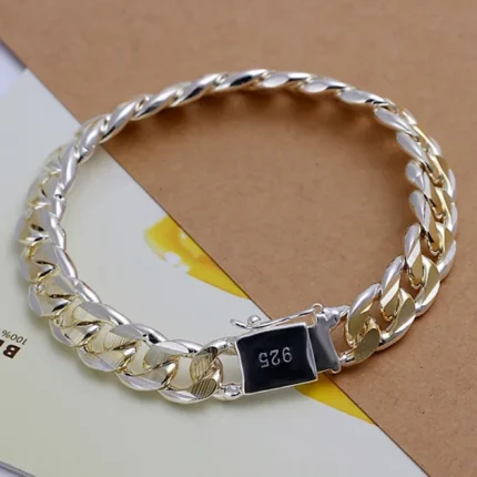 Noble 925 Sterling Silver Square Solid Chain Bracelet For Women Men Charm Party Gift Wedding Fashion Jewelry - Image 14