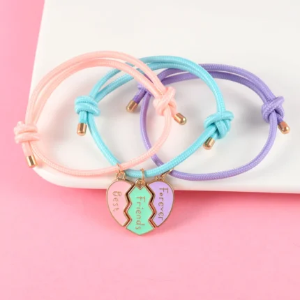 Lovecryst 3Pcs/set Heart-shaped Stitching Best Friend Forever Bracelet BFF Friendship Jewelry Gifts for Kids - Image 10