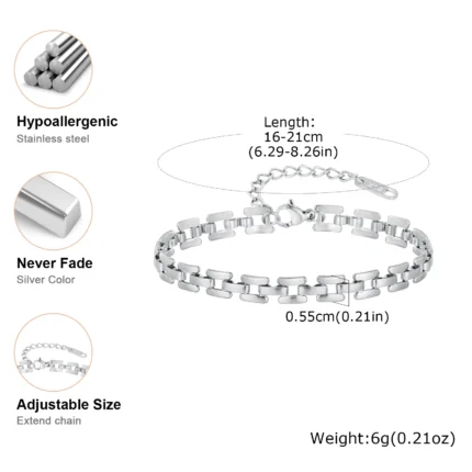Square Hollow Link Chain Bracelet for Women, Watch Brand Style Stainlesss Steel Hypoallergenic Minimalist Jewelry - Image 6