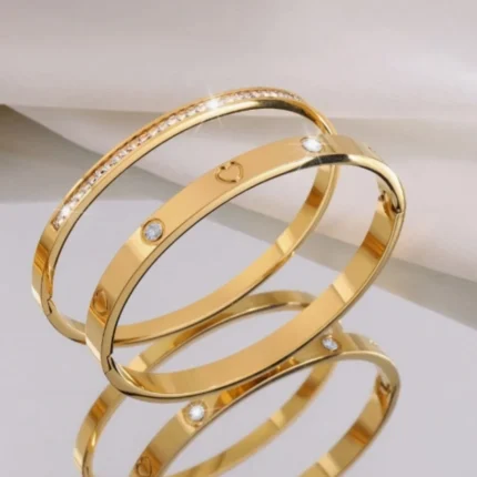 Htpwe Stainless Steel Zirconium Embossed Bracelet Set For Women 18k Gold Plated Couple Holiday Gift Bracelet Party Daily Jewelry - Image 18