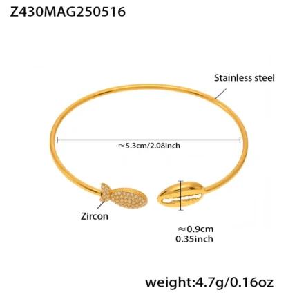 Nivora Stainless Steel Zircon Cuff Bracelet Rings For Women Ocean Style Scallop Starfish Flower Shape Bangle Wedding Jewelry Set - Image 14