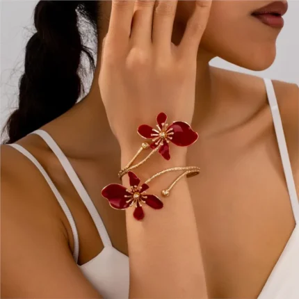 1pc Elegant & Sexy Floral Open Cuff Armlet for Women Vintage Enamel Glaze Craft Flower Open Arm Ring Jewelry Gift - Image 3