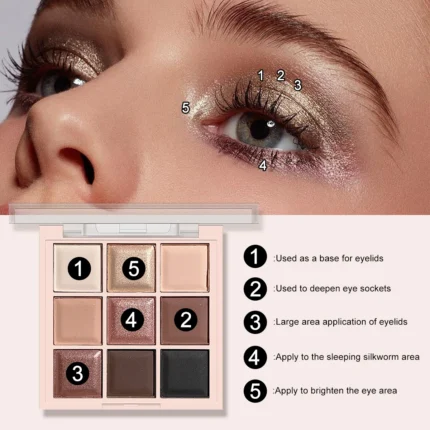 9-Color Eyeshadow Palette with Fine Glitter, Shimmer, Matte, Milk Tea Shades; Mini, Daily Use, Student-Friendly Makeup - Image 15