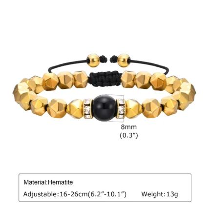 Vnox Stylish Black Triangle Beads Bracelets for Men Women, Stretch Unisex Gallstone Handmade Hematite Wristband Jewelry - Image 7