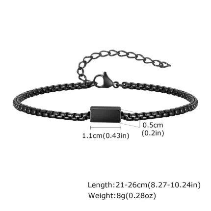 Vnox Stainless Steel Box Chain Bracelets for Men Teens, Geomtric Square Tube Charm Bracelets, Adjustable Metal Jewelry Gift - Image 4