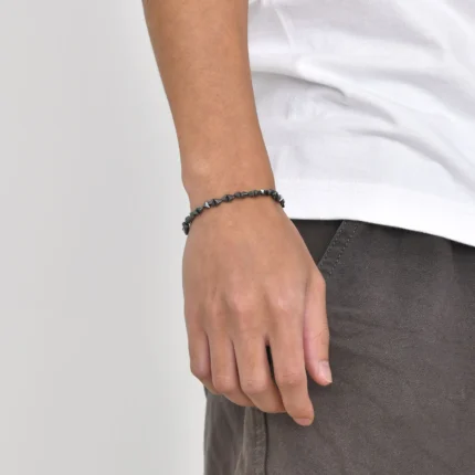 Vnox Stylish Black Triangle Beads Bracelets for Men Women, Stretch Unisex Gallstone Handmade Hematite Wristband Jewelry - Image 3